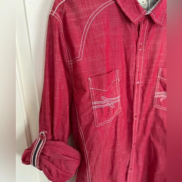 Drill Clothing Mens Red Roll Tab Sleeve Slim Fitting Button Up Shirt Size XL - Picture 4 of 9